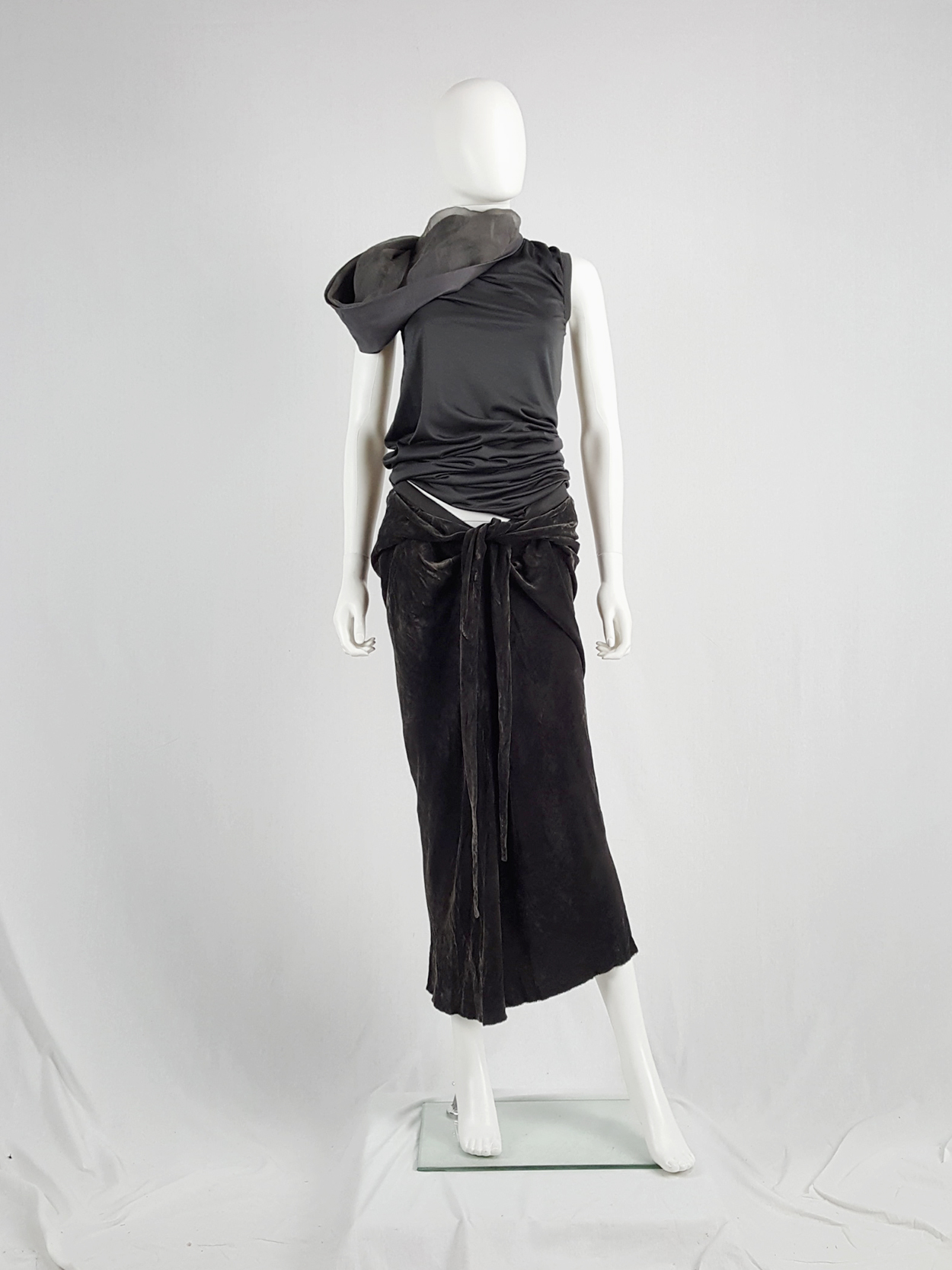 スカート Rick Owens Skirt With Drape Rick Owens MOOG brown velvet draped skirt with front ties
