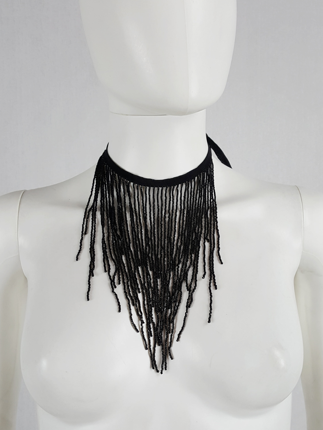 Ann Demeulemeester black necklace with beaded fringe — spring 2012 