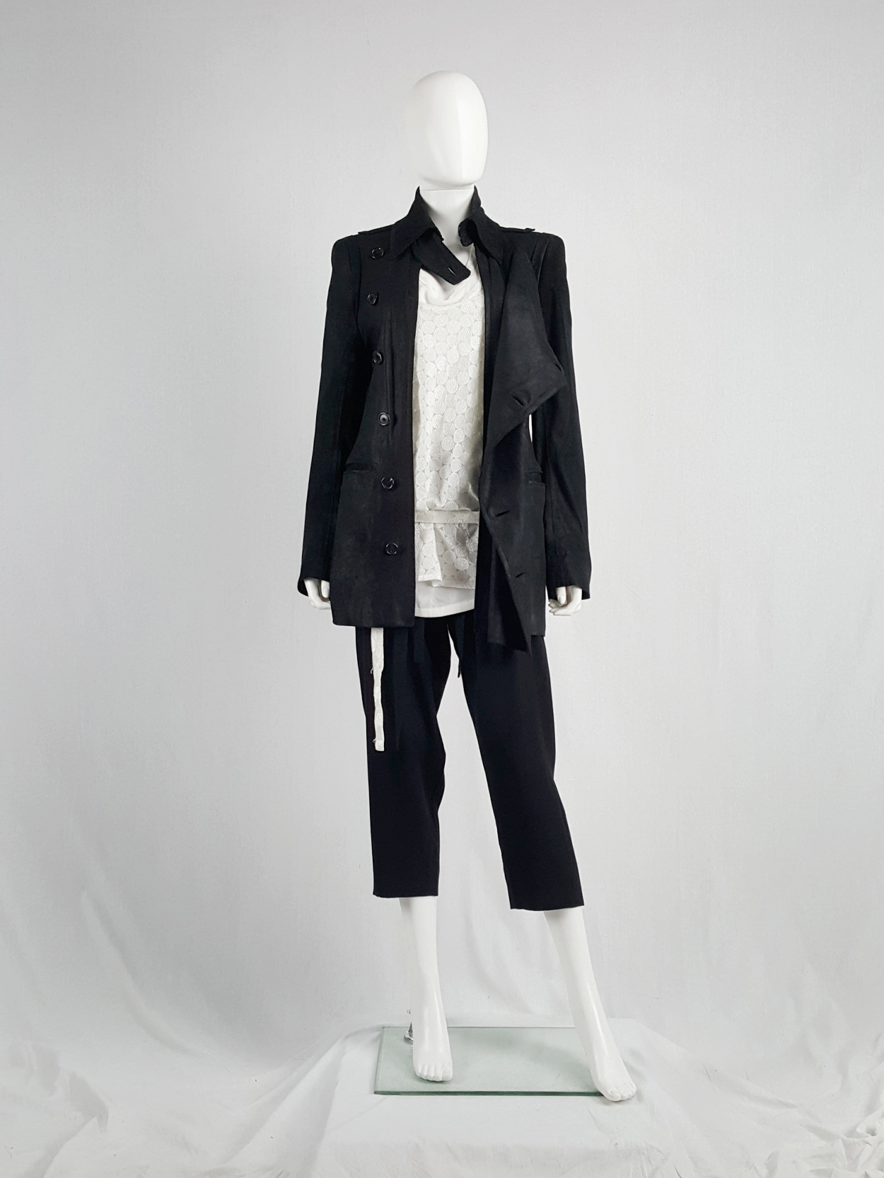 Ann Demeulemeester black leather double breasted military