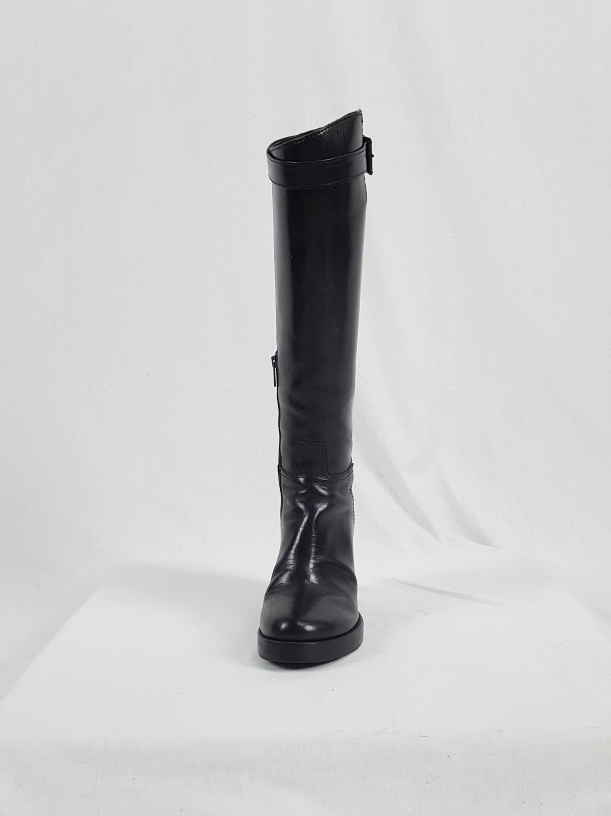 Ann Demeulemeester tall black wedge boots with belt strap Ann Demeulemeester tall black wedge boots with belt strap