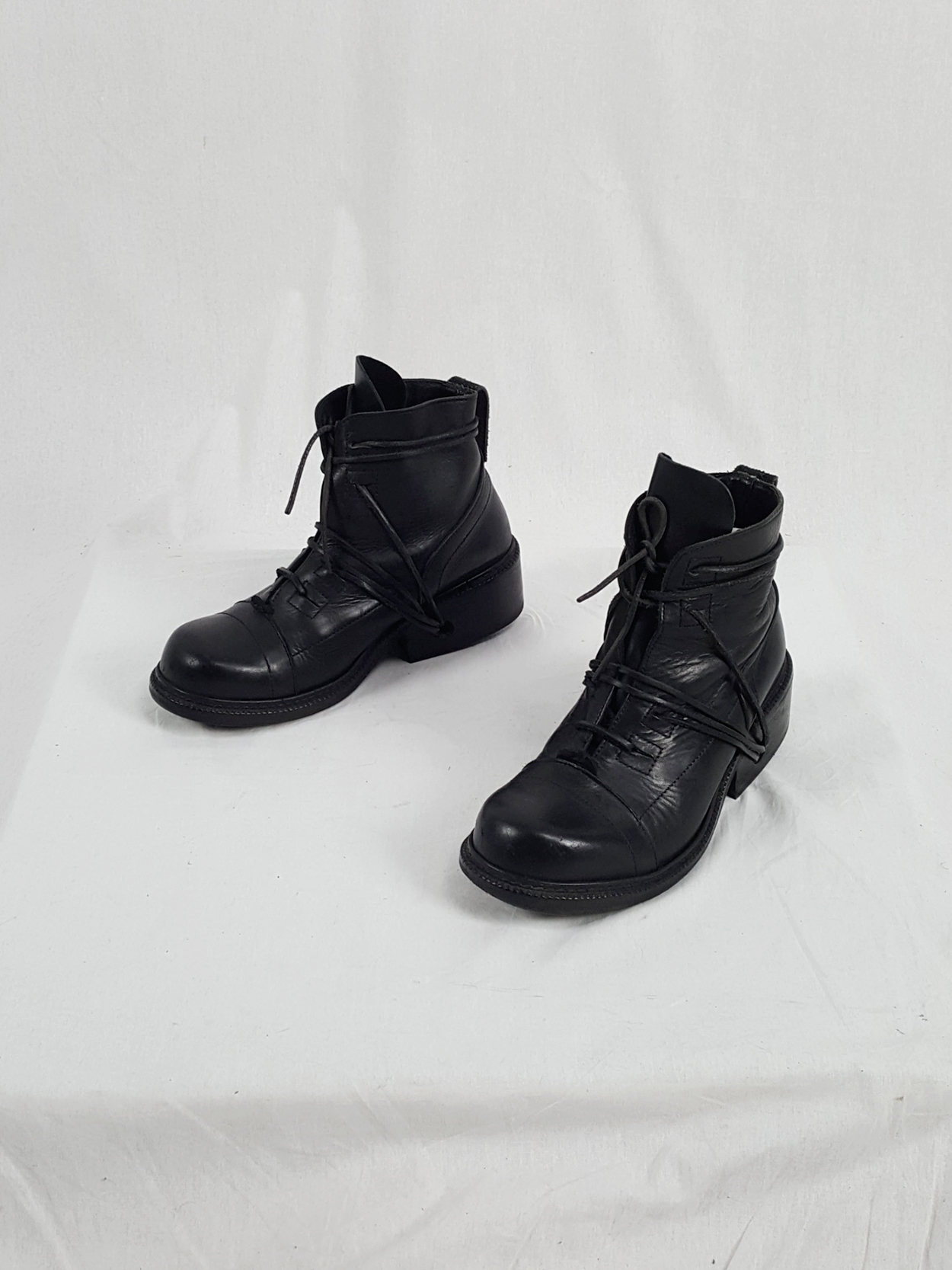 Dirk Bikkembergs black tall lace-up boots with laces through