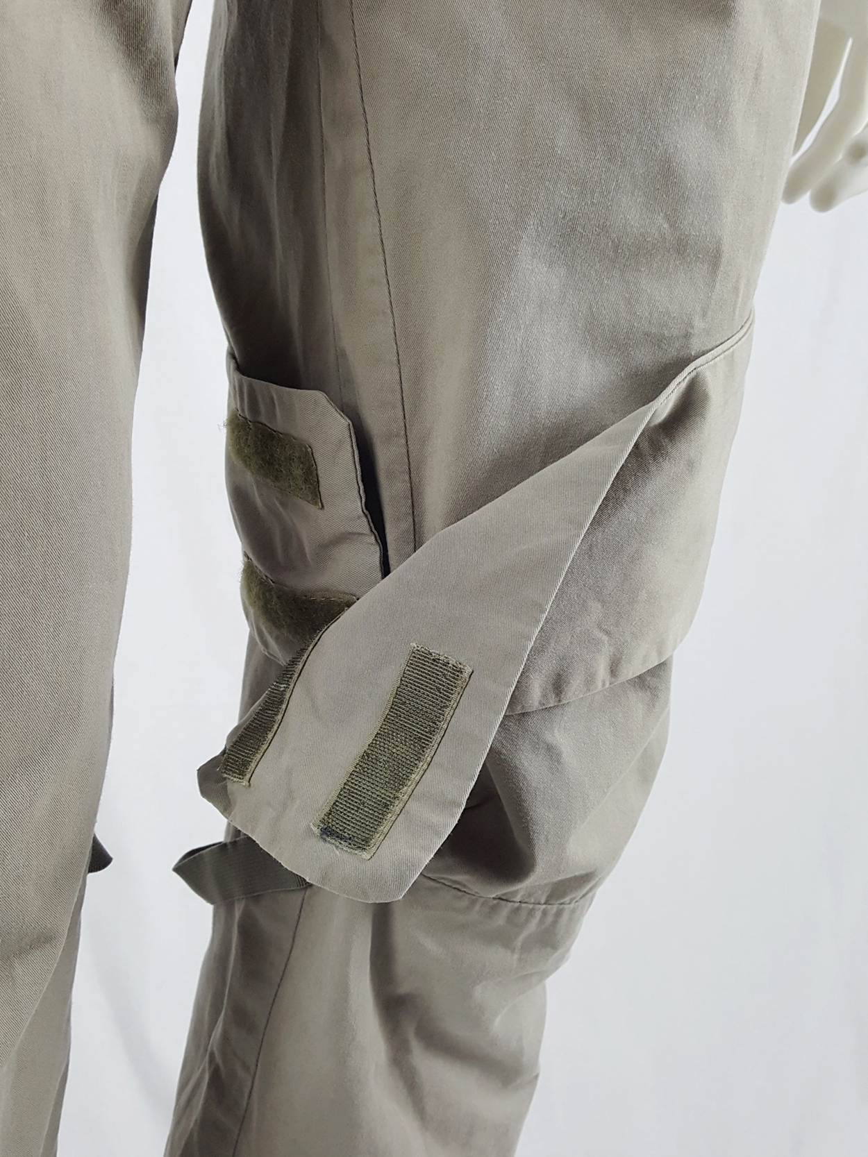 Helmut Lang beige trousers with velcro strap and elastic