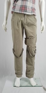 Helmut Lang beige trousers with velcro strap and elastic bands