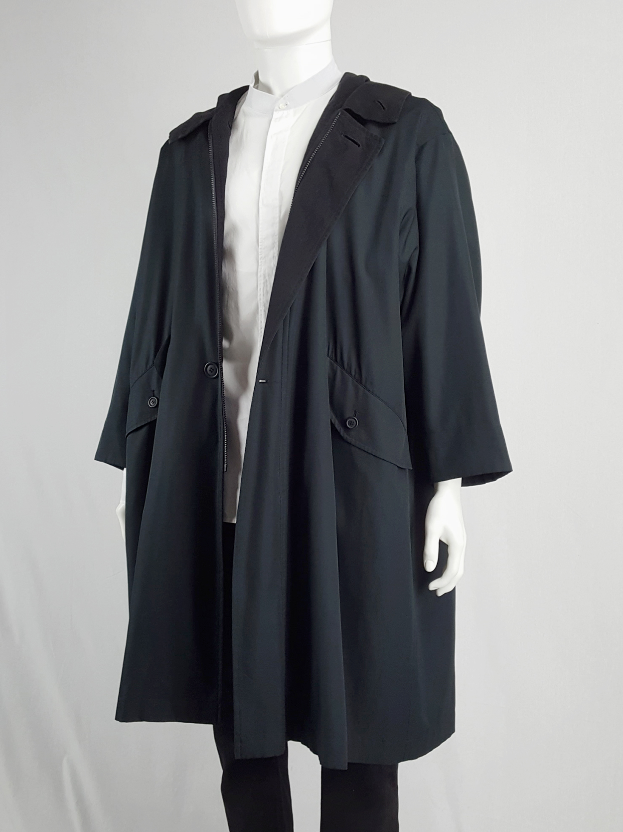 Issey Miyake Windcoat black oversized parka with zipped hood