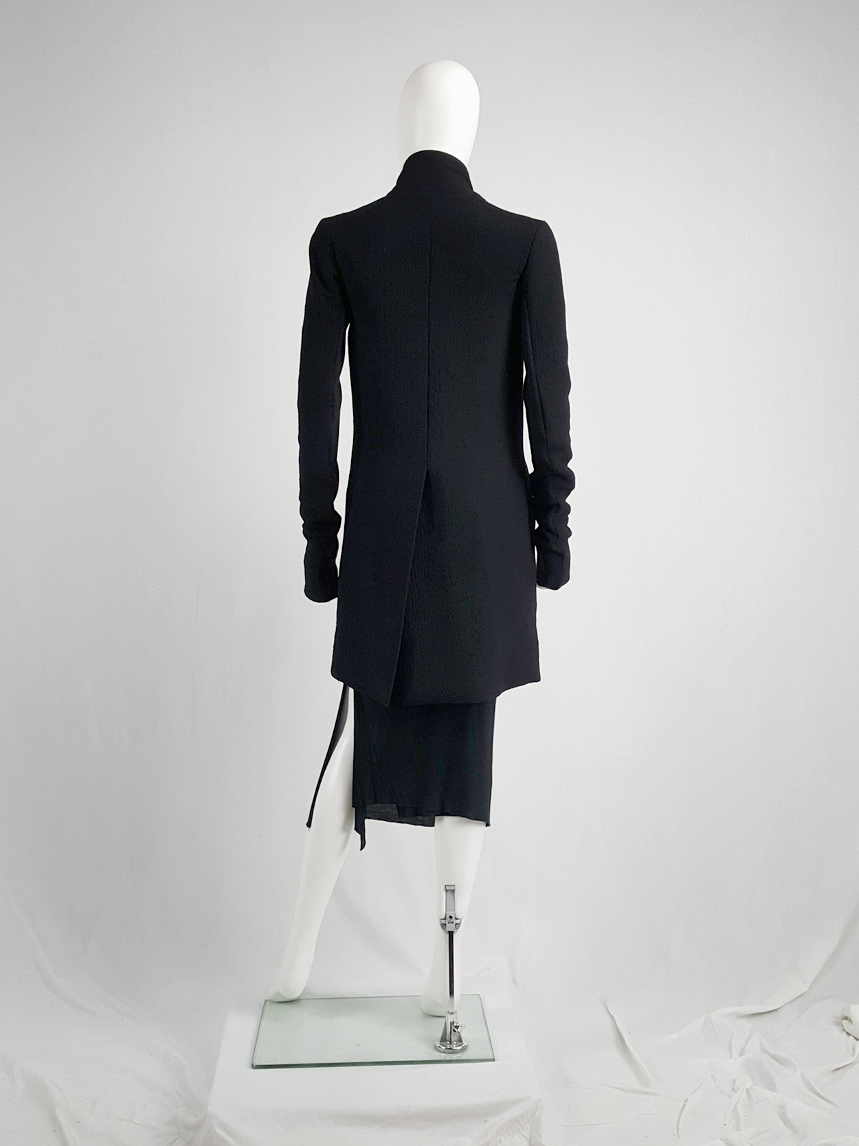 Rick Owens CRUST black coat with asymmetric zipper and cowl