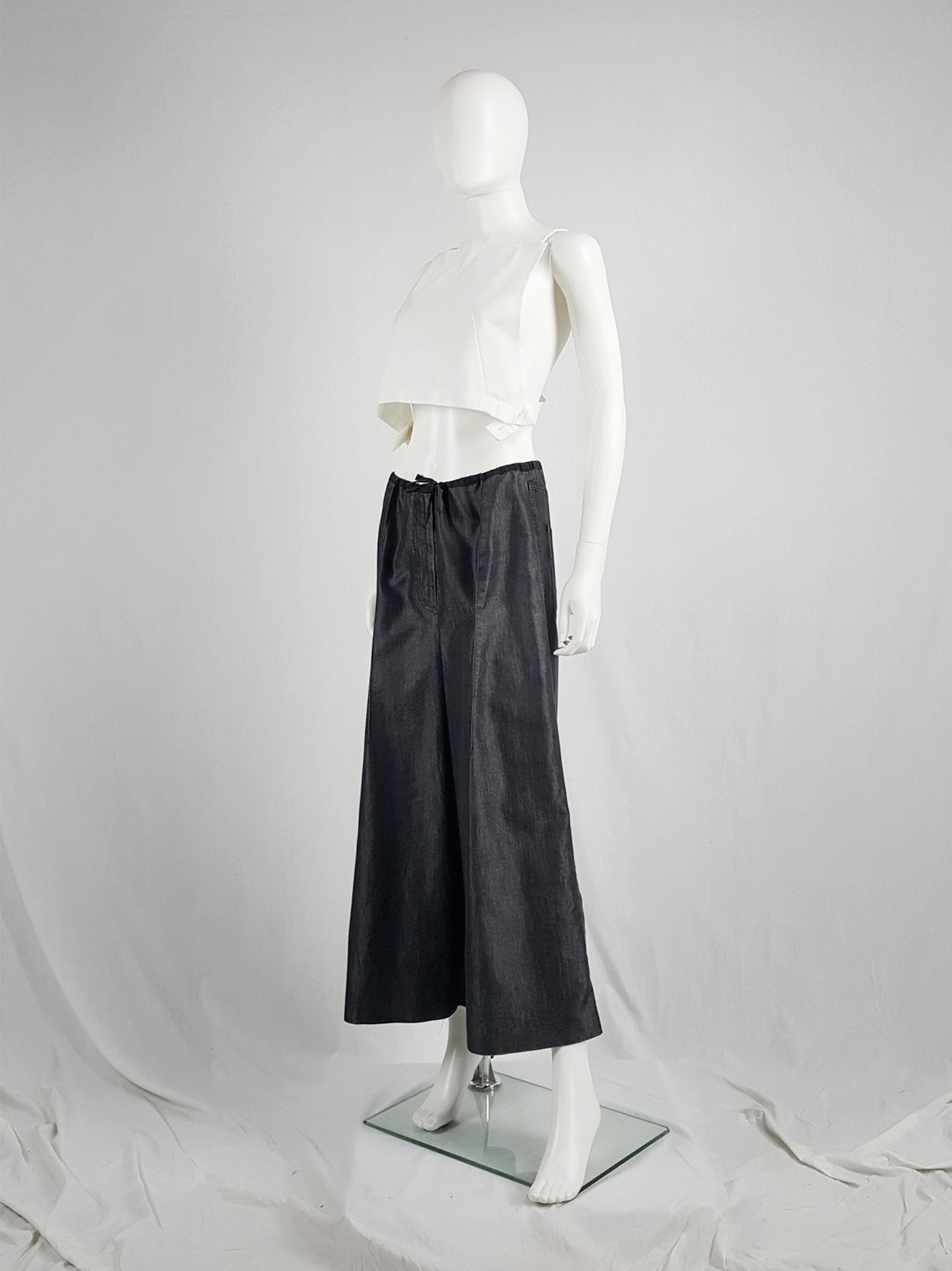 Ann Demeulemeester denim maxi skirt mimicking oversized trousers 