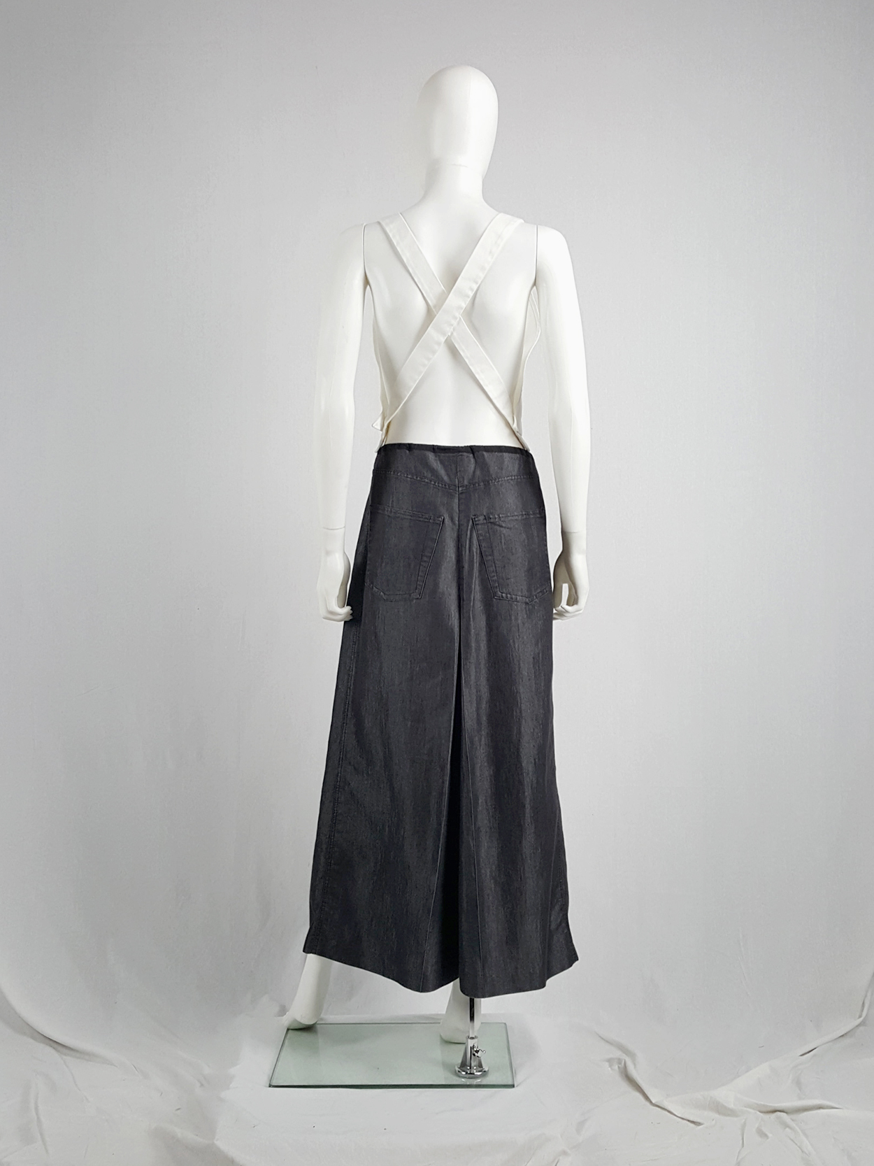 Ann Demeulemeester denim maxi skirt mimicking oversized trousers 
