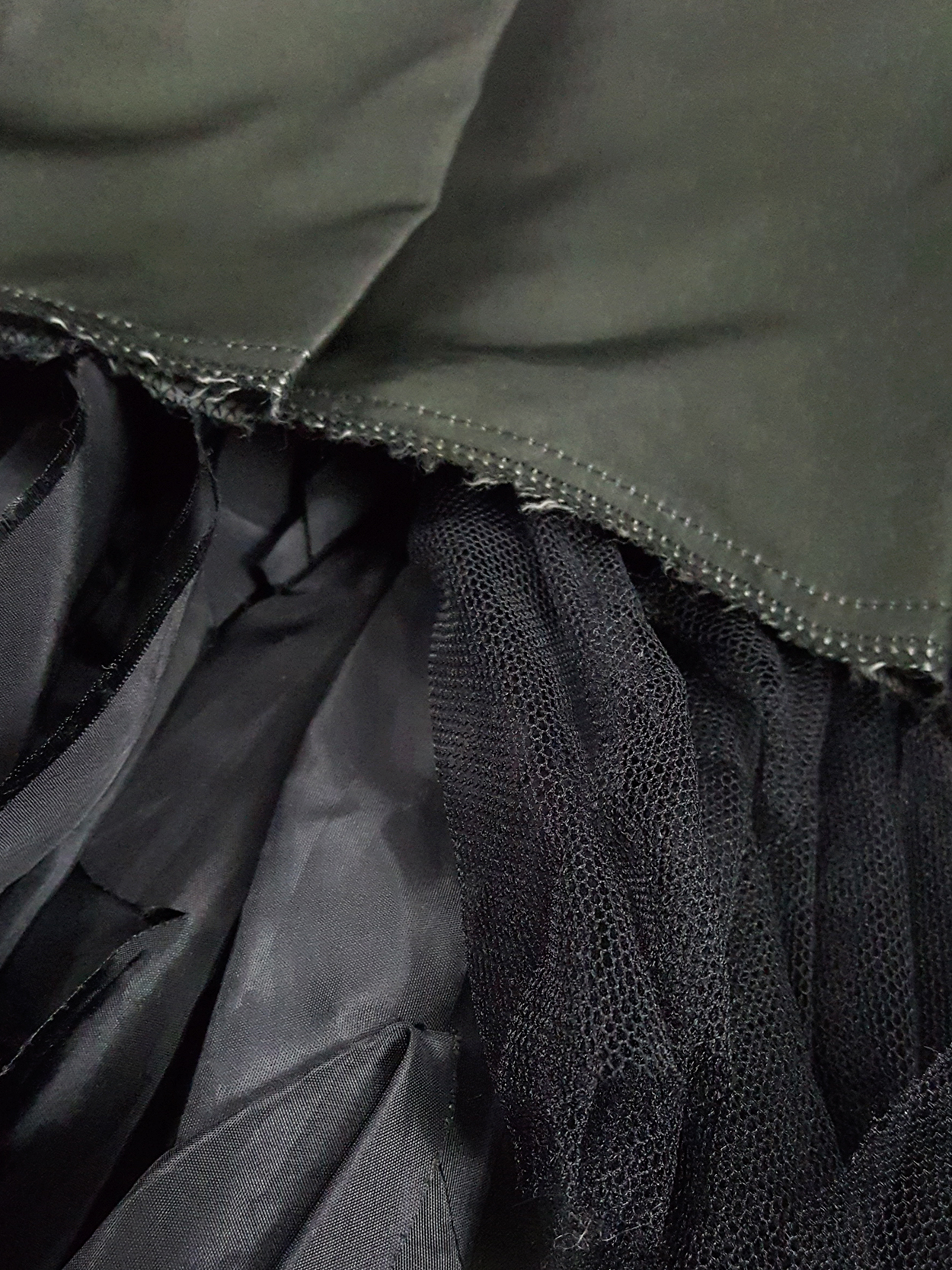 Comme des Garçons black pleated skirt with mesh and ruffle layers 
