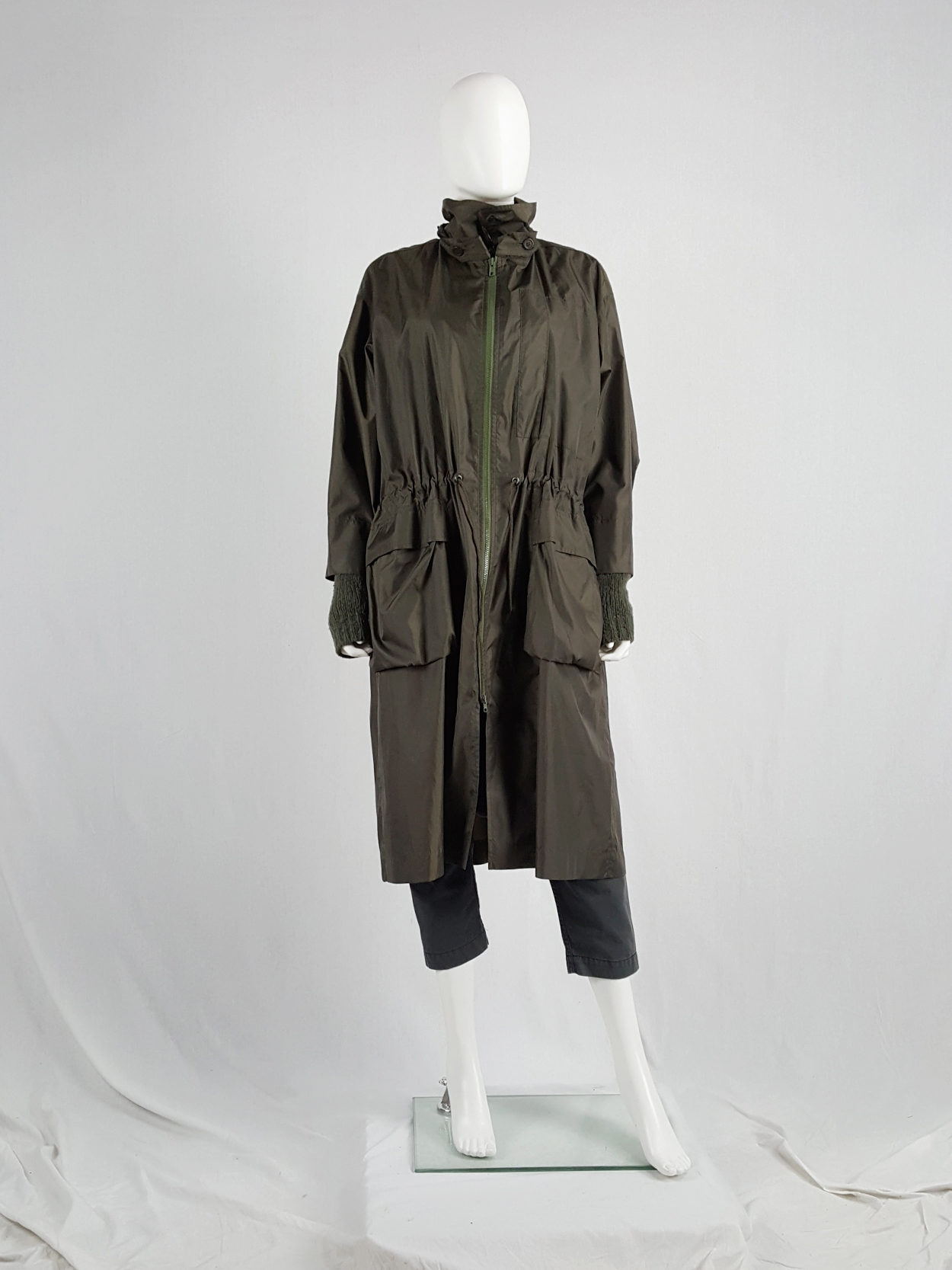 Issey Miyake Windcoat khaki oversized parka that folds into a bag 