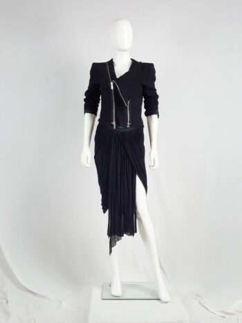Rick Owens lilies black maxi skirt with fine pleated draping and