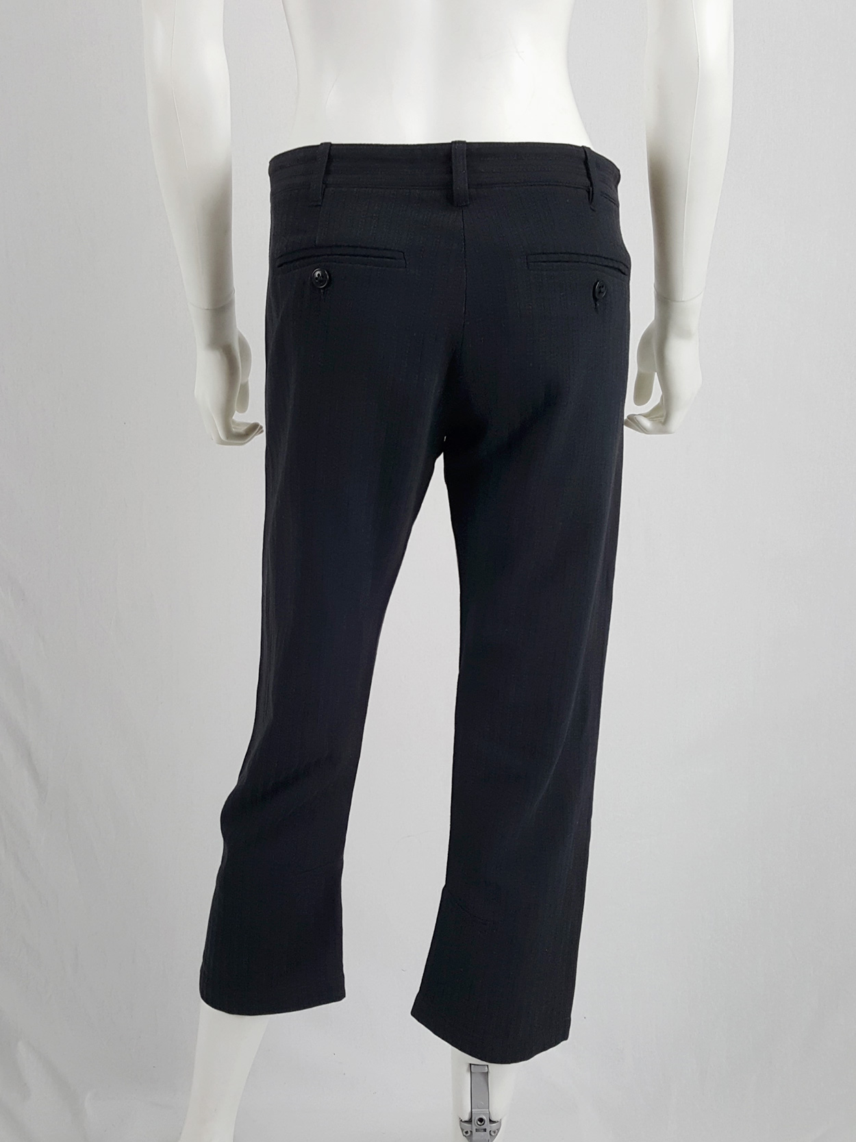 Ann Demeulemeester black striped cropped trousers with curved legs 