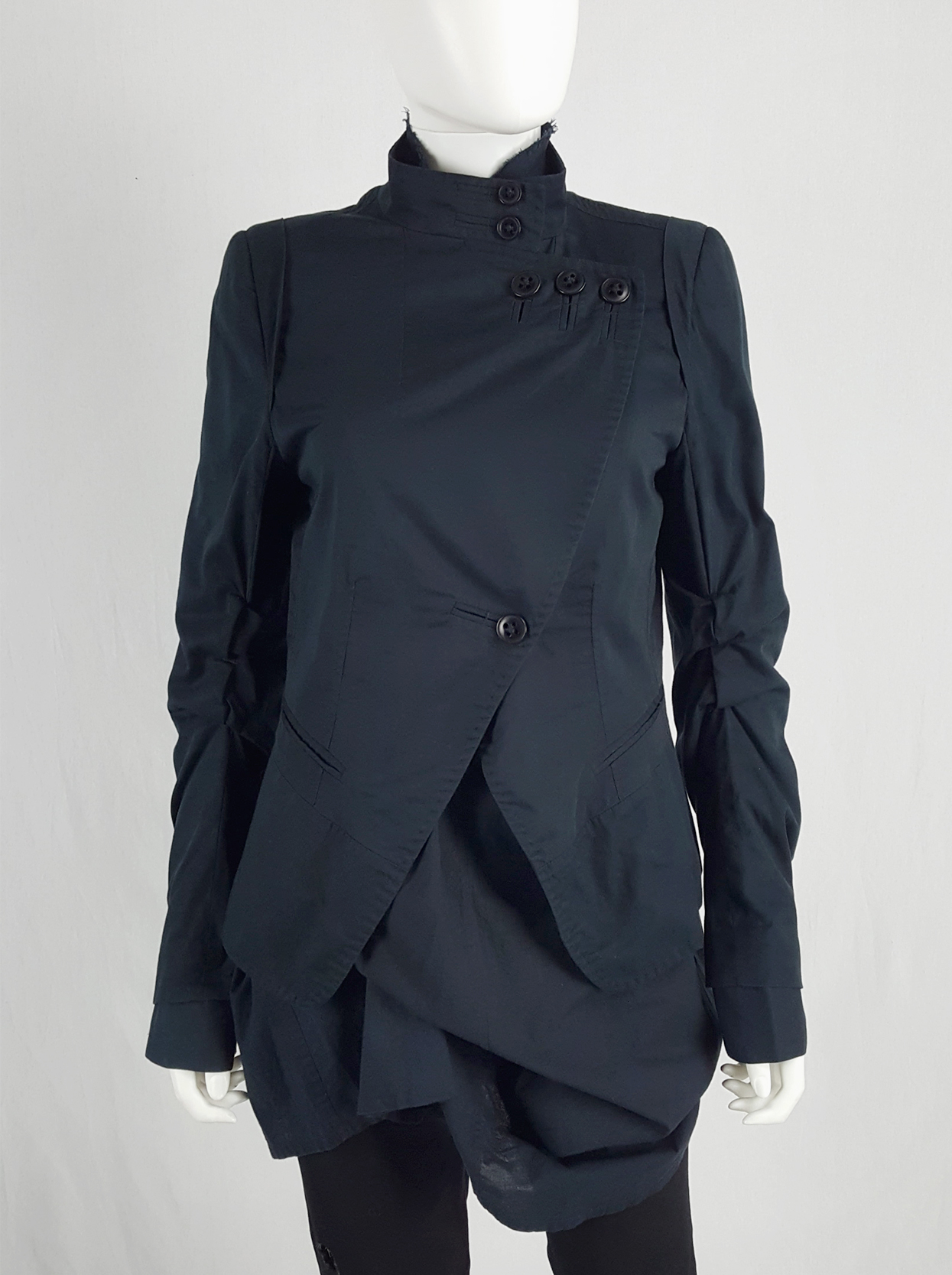 Ann Demeulemeester dark blue asymmetric blazer with buttons