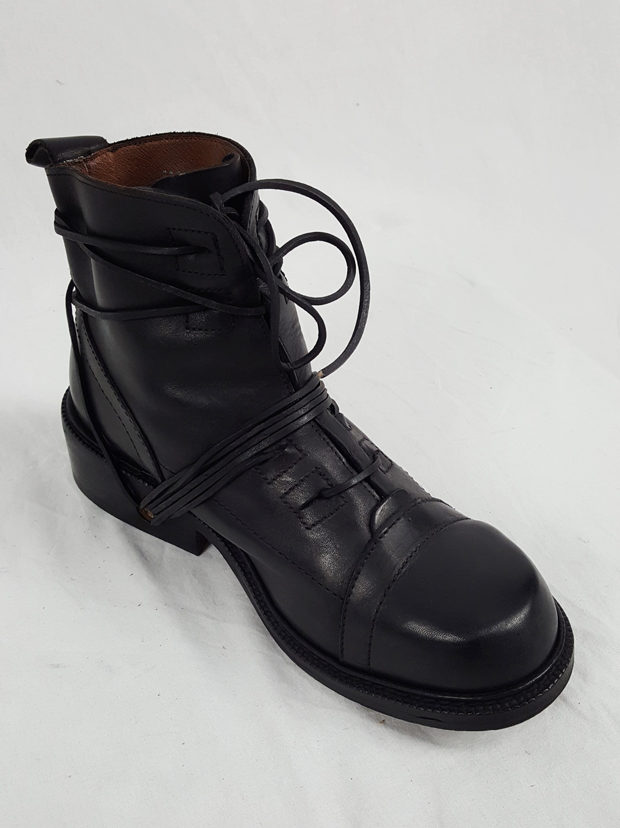 Dirk Bikkembergs black lace-up boots with laces through the soles 