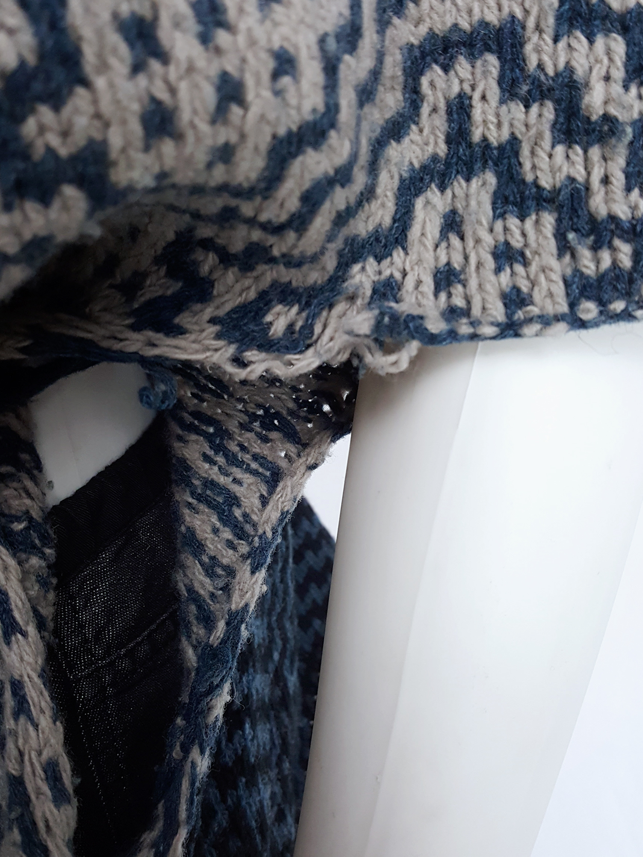 Dries Van Noten blue and beige knit top with geometric motif 