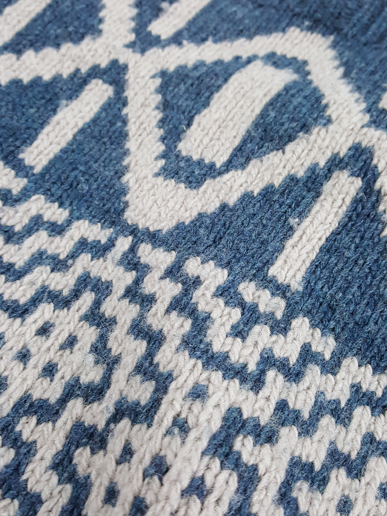 Dries Van Noten blue and beige knit top with geometric motif