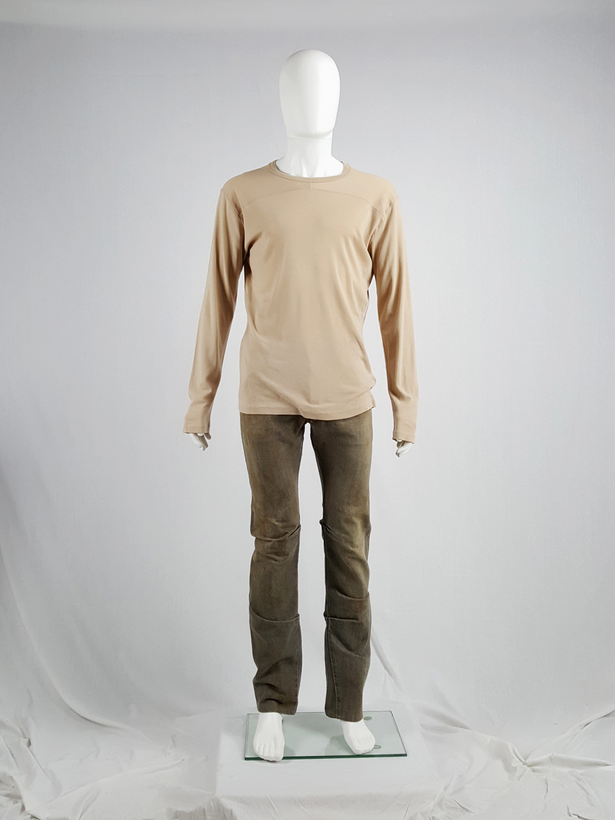 Maison Martin Margiela beige longsleeve top with flat neckline 