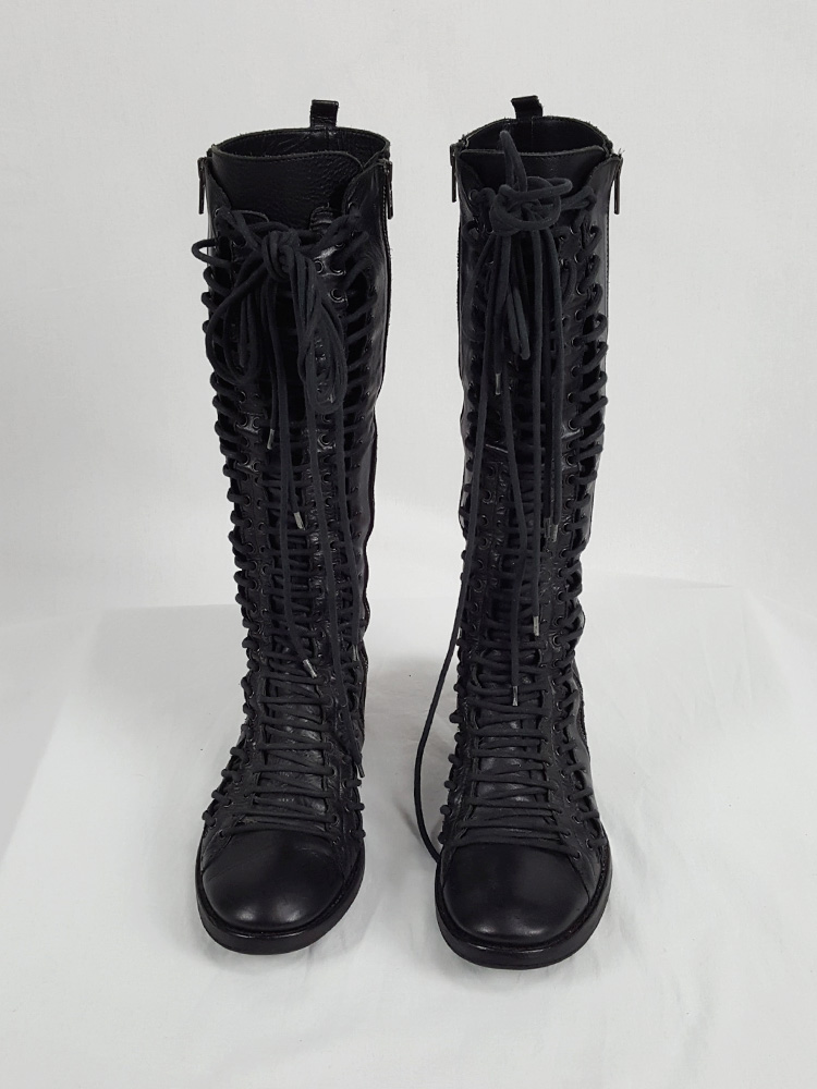 ANN DEMEULEMEESTER ブラックロングブーツ　37 Ann Demeulemeester black tall wedge boots with belt strap
