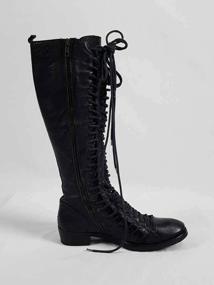 Ann Demeulemeester black flat triple lace boots (38.5