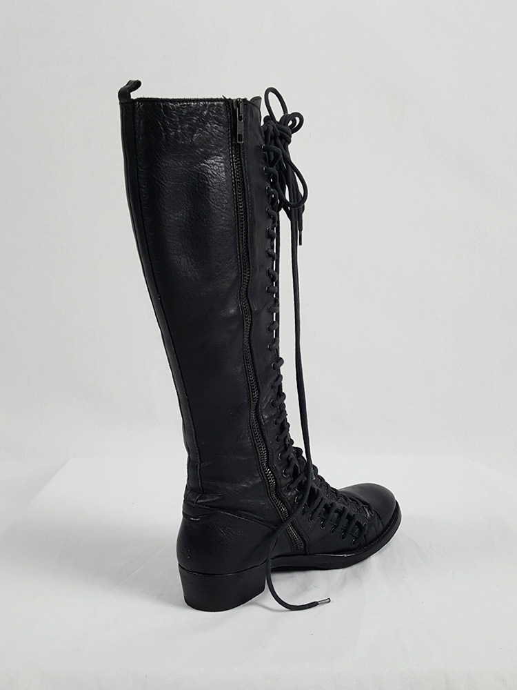 ANN DEMEULEMEESTER ブラックロングブーツ　37 Ann Demeulemeester black tall wedge boots with belt strap
