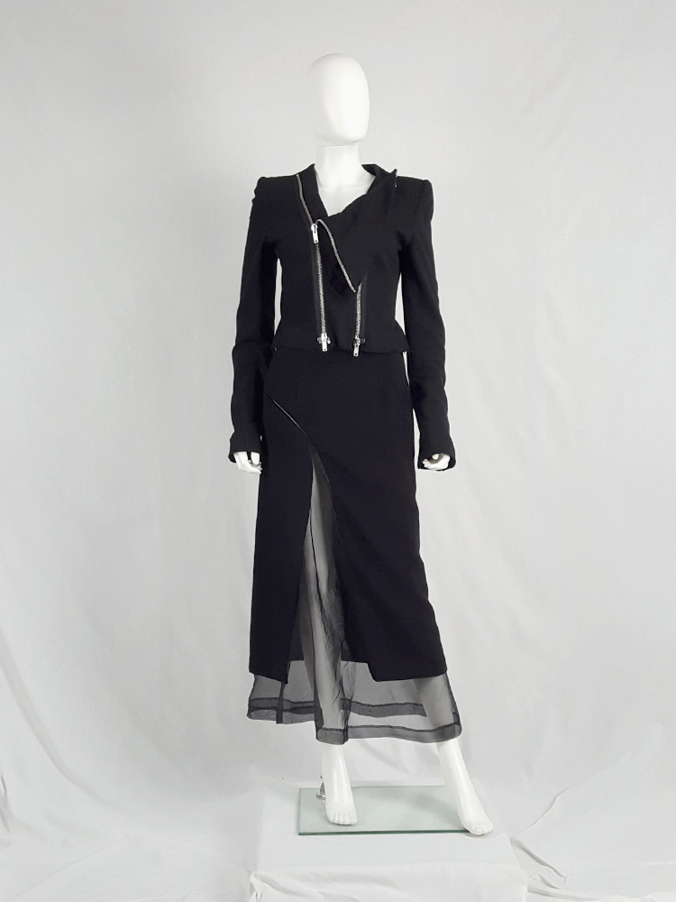 Comme des Garçons black skirt with curved mesh cutout — fall