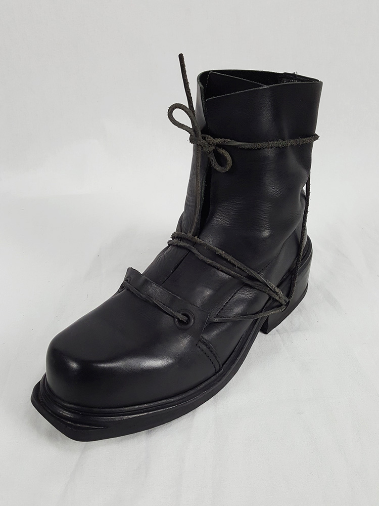 Dirk Bikkembergs black boots with laces through the soles (42