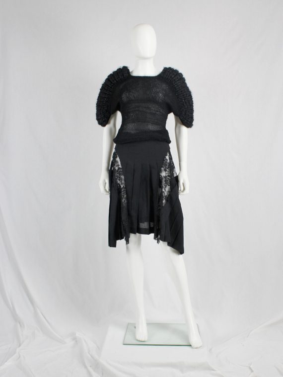 Comme des Garçons blue pleated skirt with floral lace side