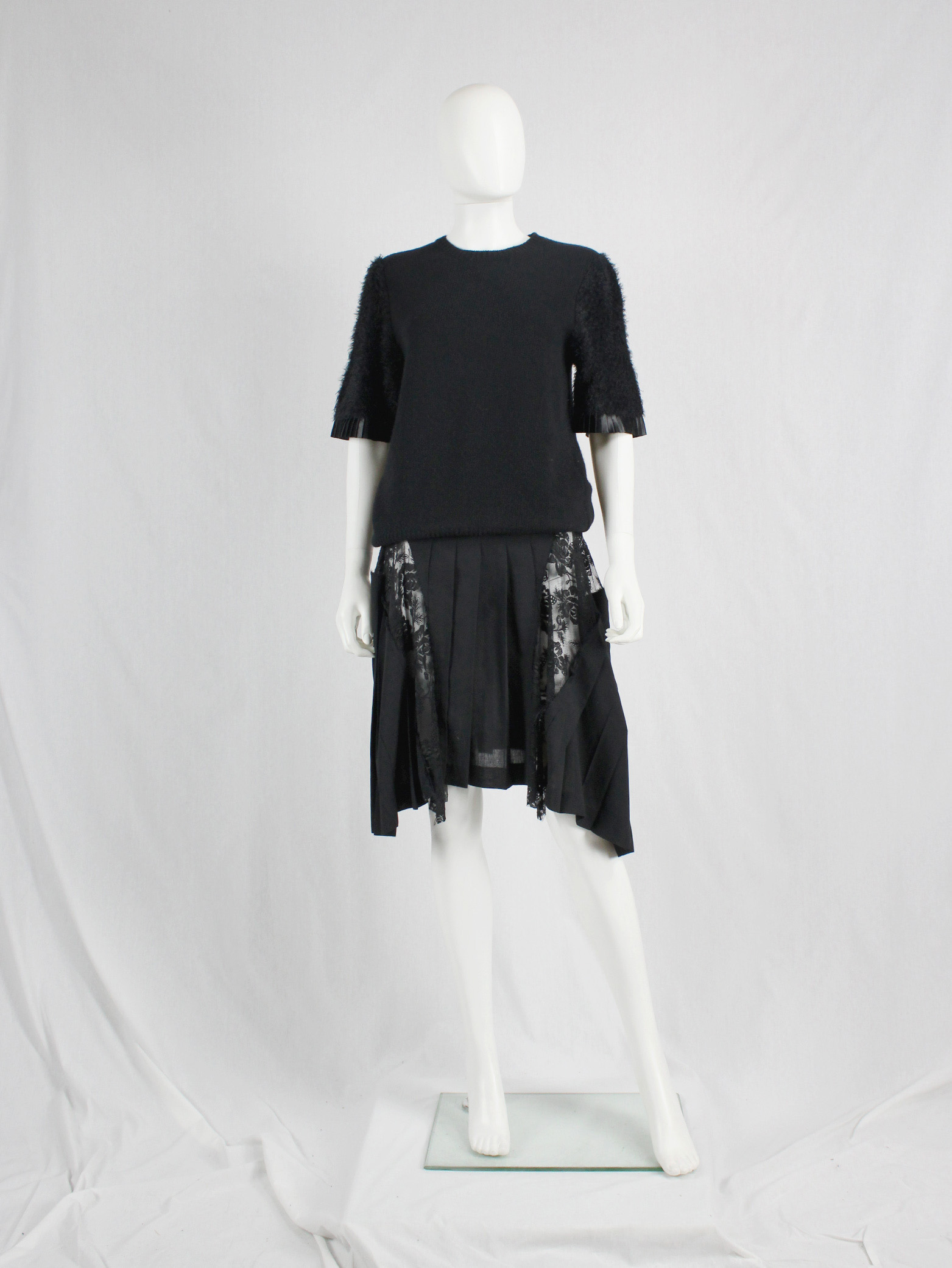 Noir Kei Ninomiya black knit top with fluffy sleeves and