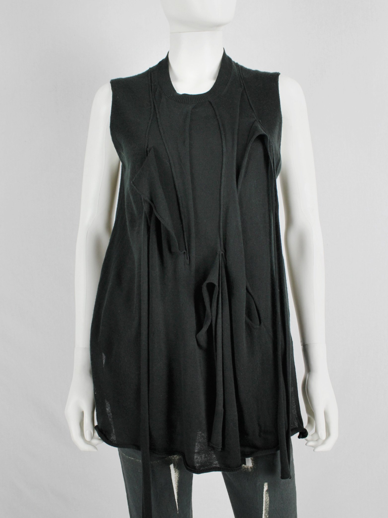 Comme des Garçons black knit top with long drooping strips 