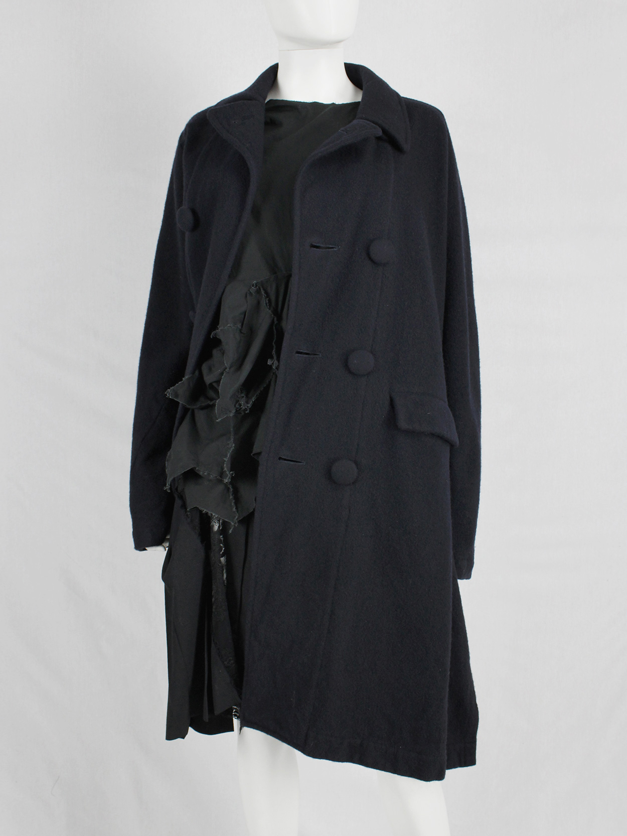 Comme des Garçons Comme blue coat twisting around the body — AD