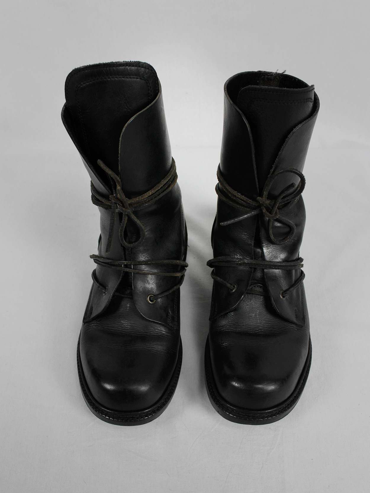Dirk Bikkembergs black tall boots with laces through the metal 