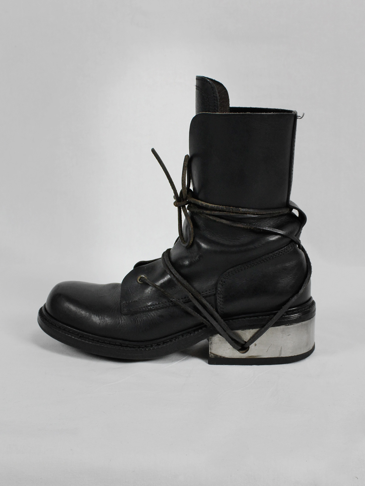 Dirk Bikkembergs black tall boots with laces through the metal 