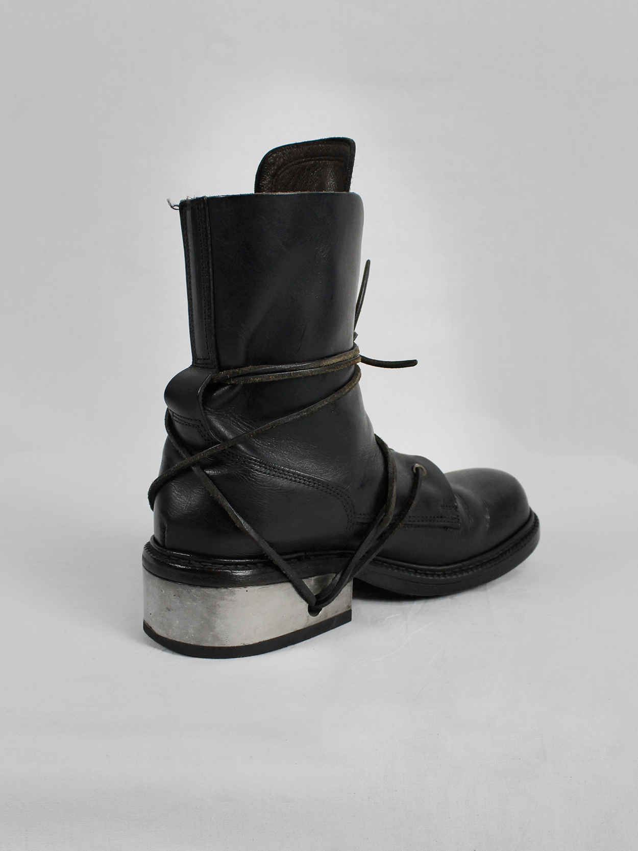 Dirk Bikkembergs black tall boots with laces through the metal