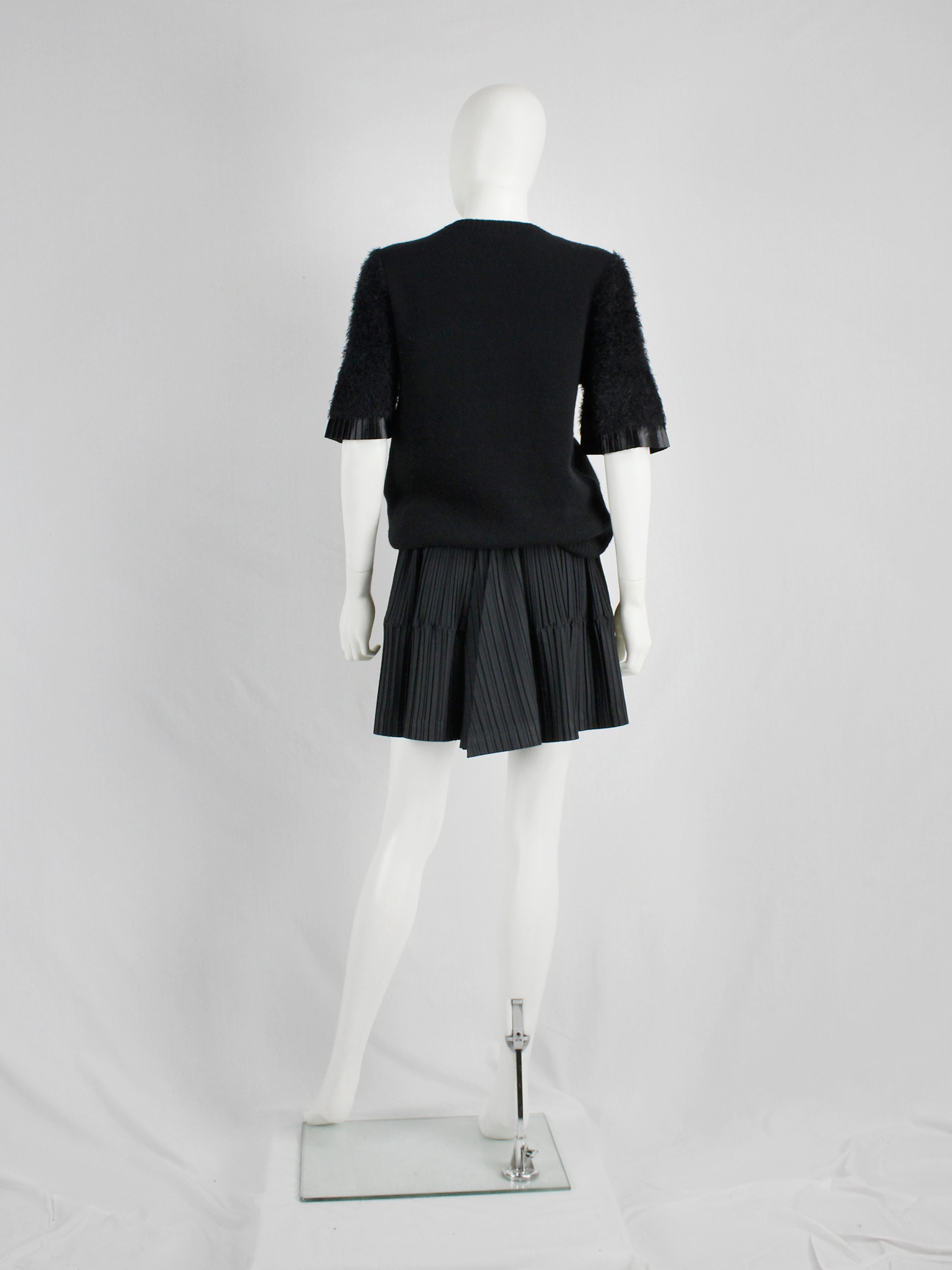 Issey Miyake black flared skirt with creased pleats — 1980's