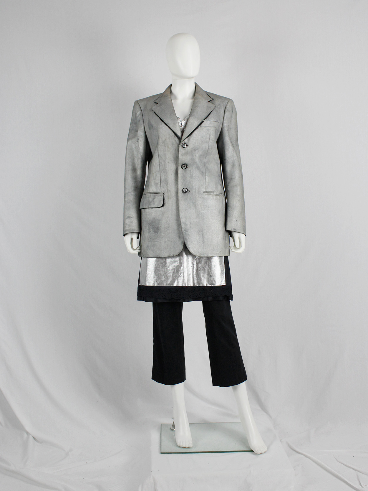 Maison Martin Margiela artisanal silver painted pinstripe blazer