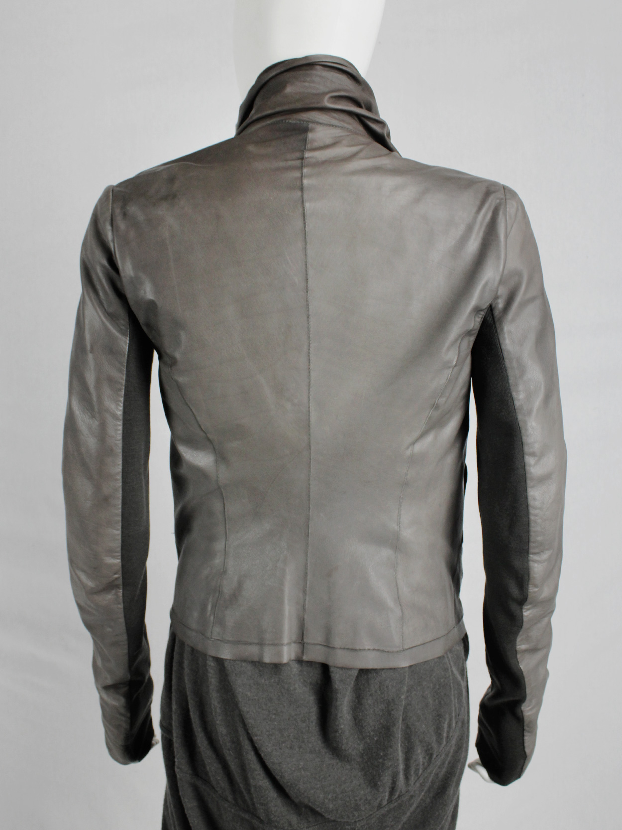 Rick Owens classic brown leather biker jacket with waterfall front 