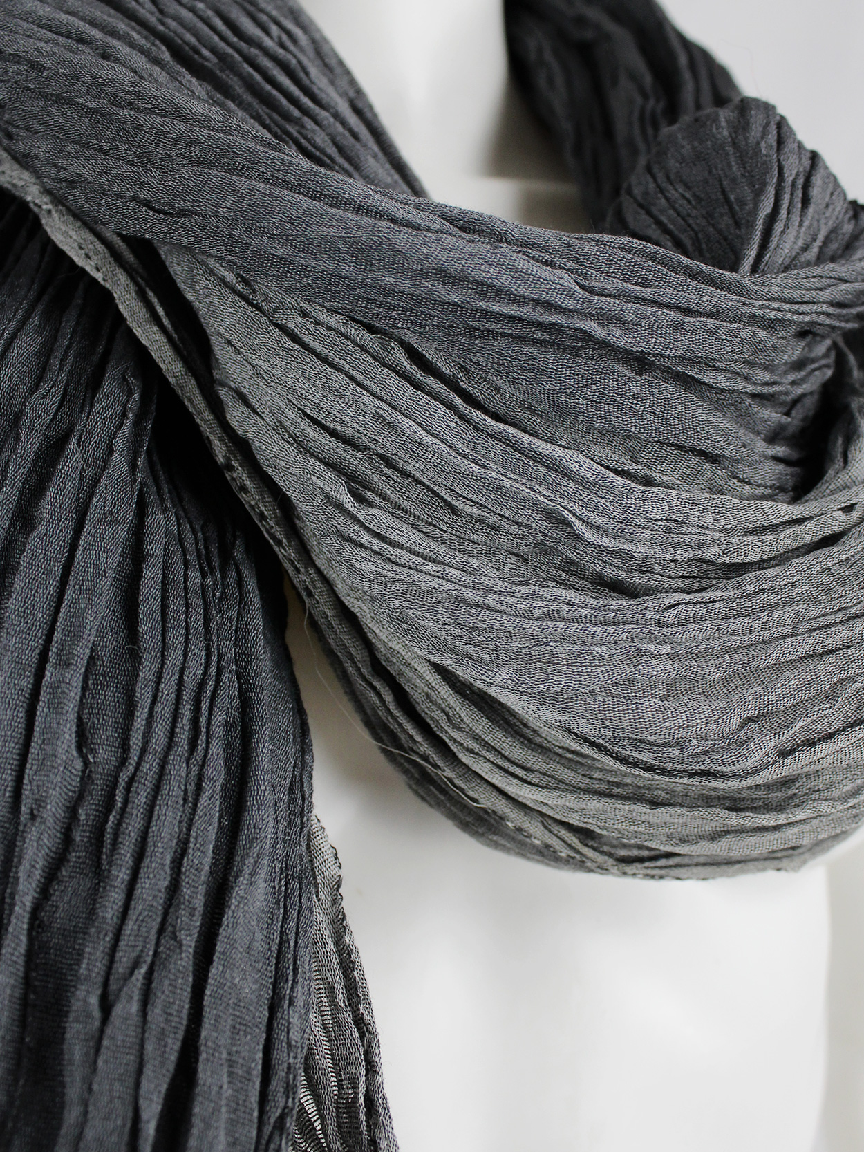 Issey Miyake grey ombre scarf with wrinkled pleats — 1980