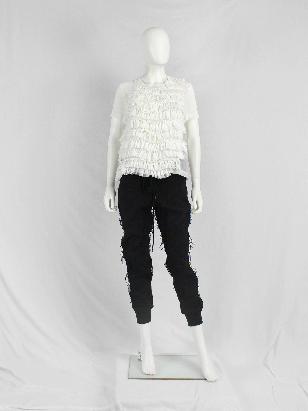 Comme des Garçons white frilled top with belted open back