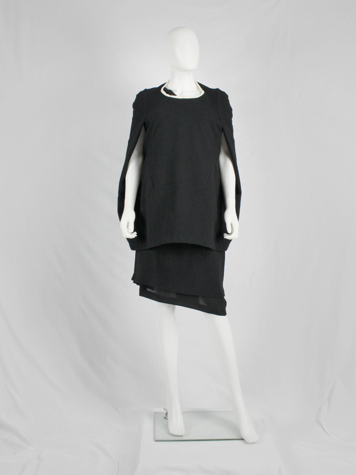 Junya Watanabe black cocoon poncho with front slits — fall
