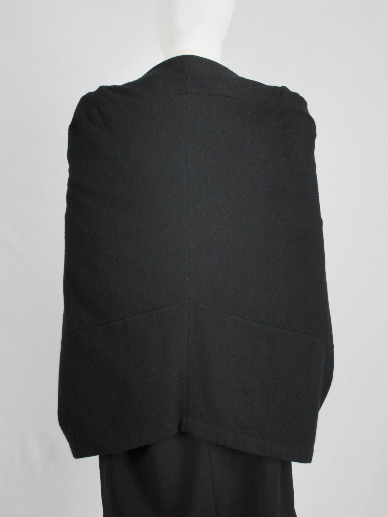 Junya Watanabe black cocoon poncho with front slits — fall