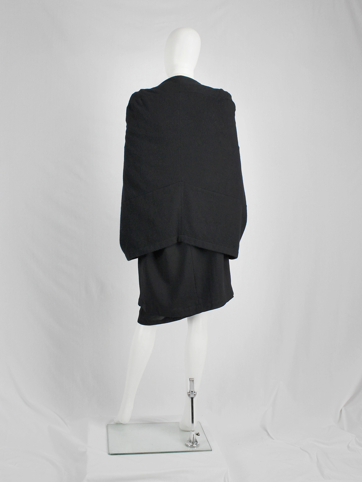 Junya Watanabe black cocoon poncho with front slits — fall