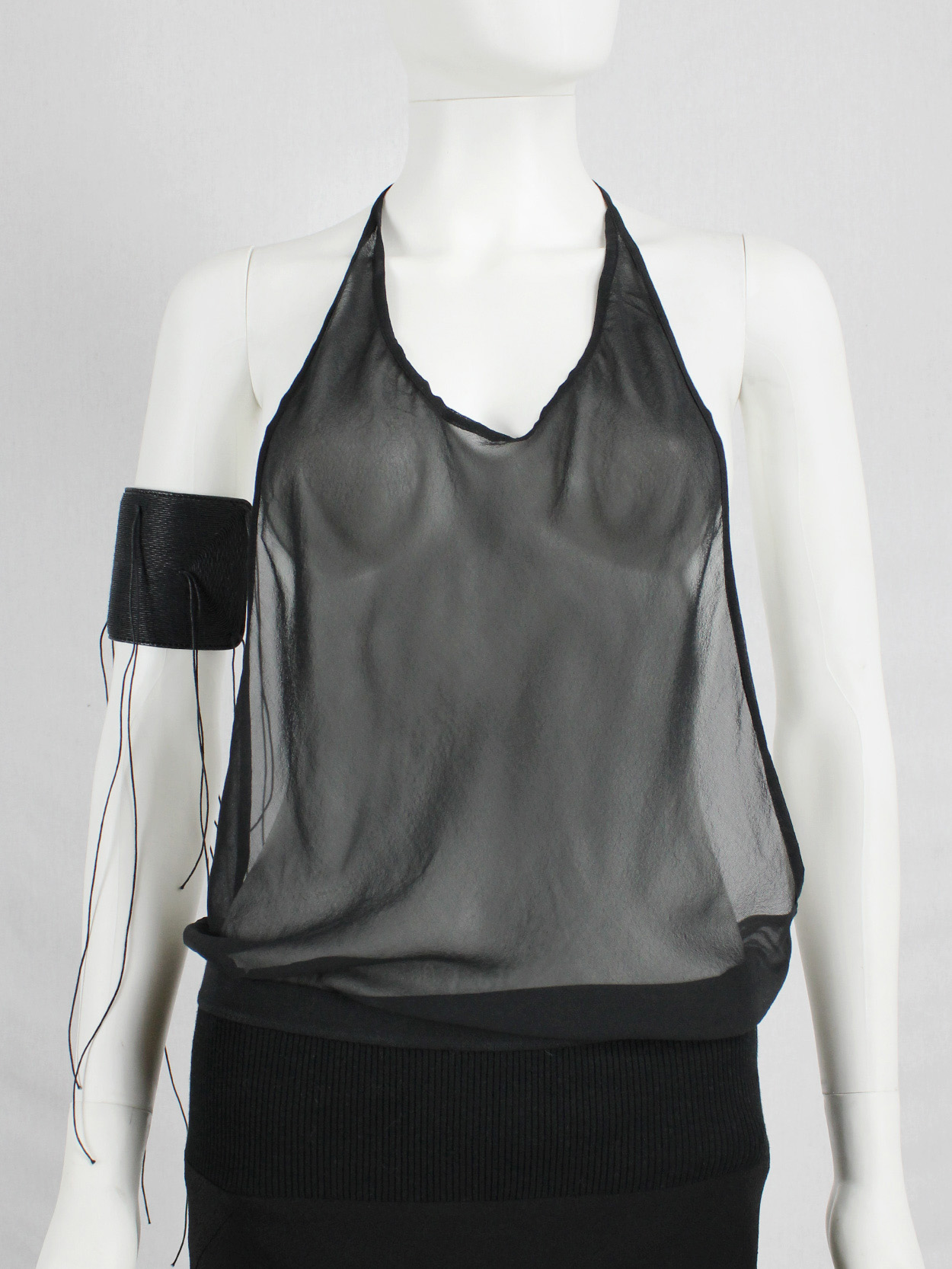 Ann Demeulemeester black sheer backless top with minimalist strap 