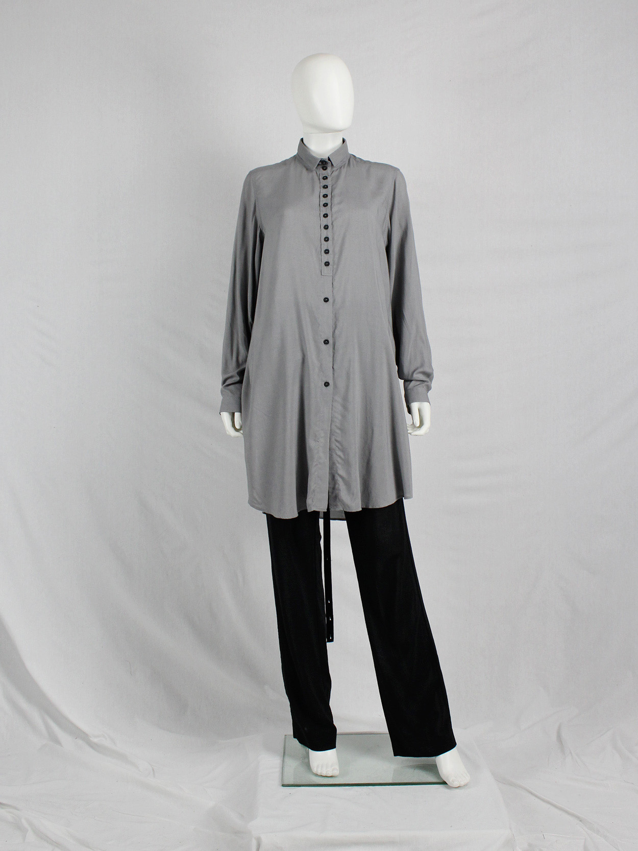 Ann Demeulemeester grey long shirt with many black buttons