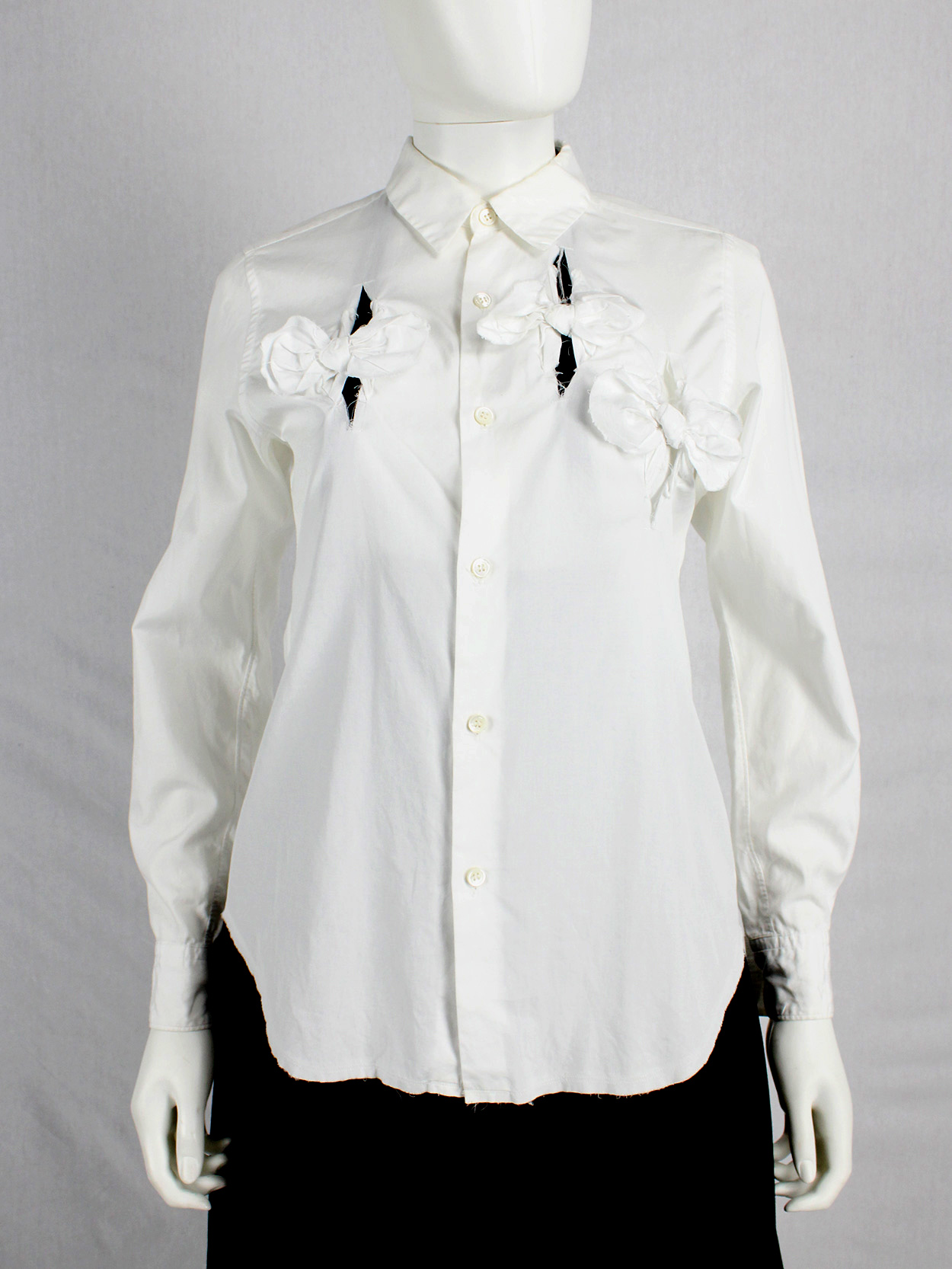 トップス vintage bow tie shirts white Vintage White Bow Tie Blouse - Sheer Button Down Lace Shirt