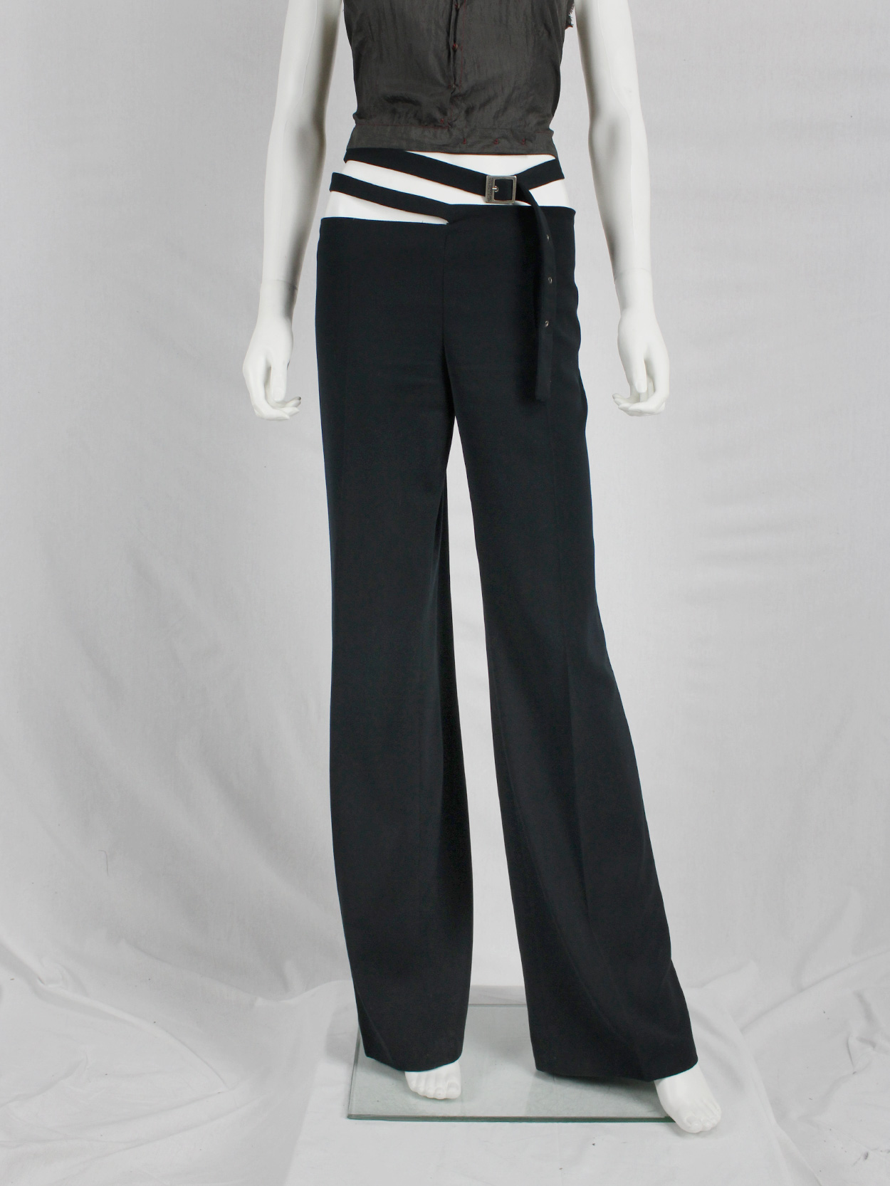 Dirk Bikkembergs dark blue trousers with semi-attached belt 