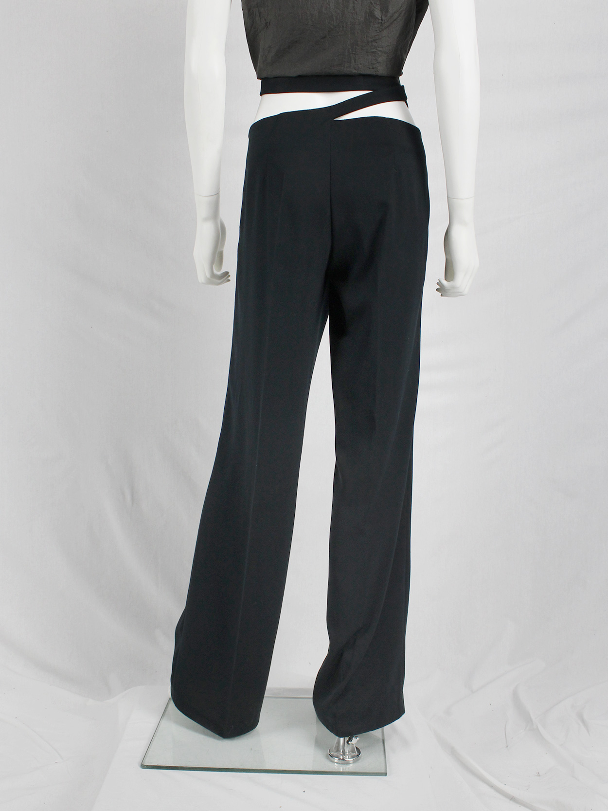 Dirk Bikkembergs dark blue trousers with semi-attached belt 