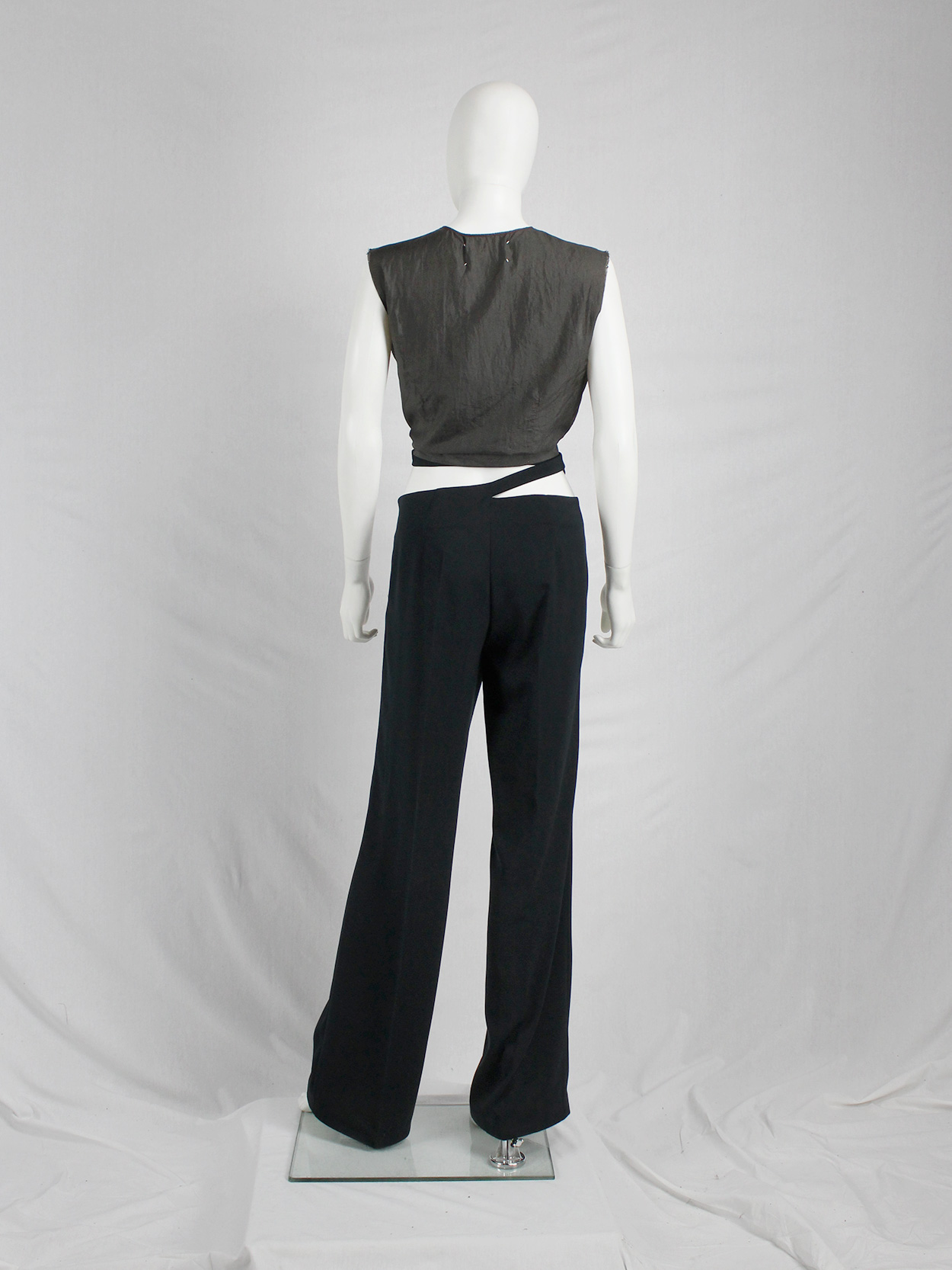 Dirk Bikkembergs dark blue trousers with semi-attached belt 