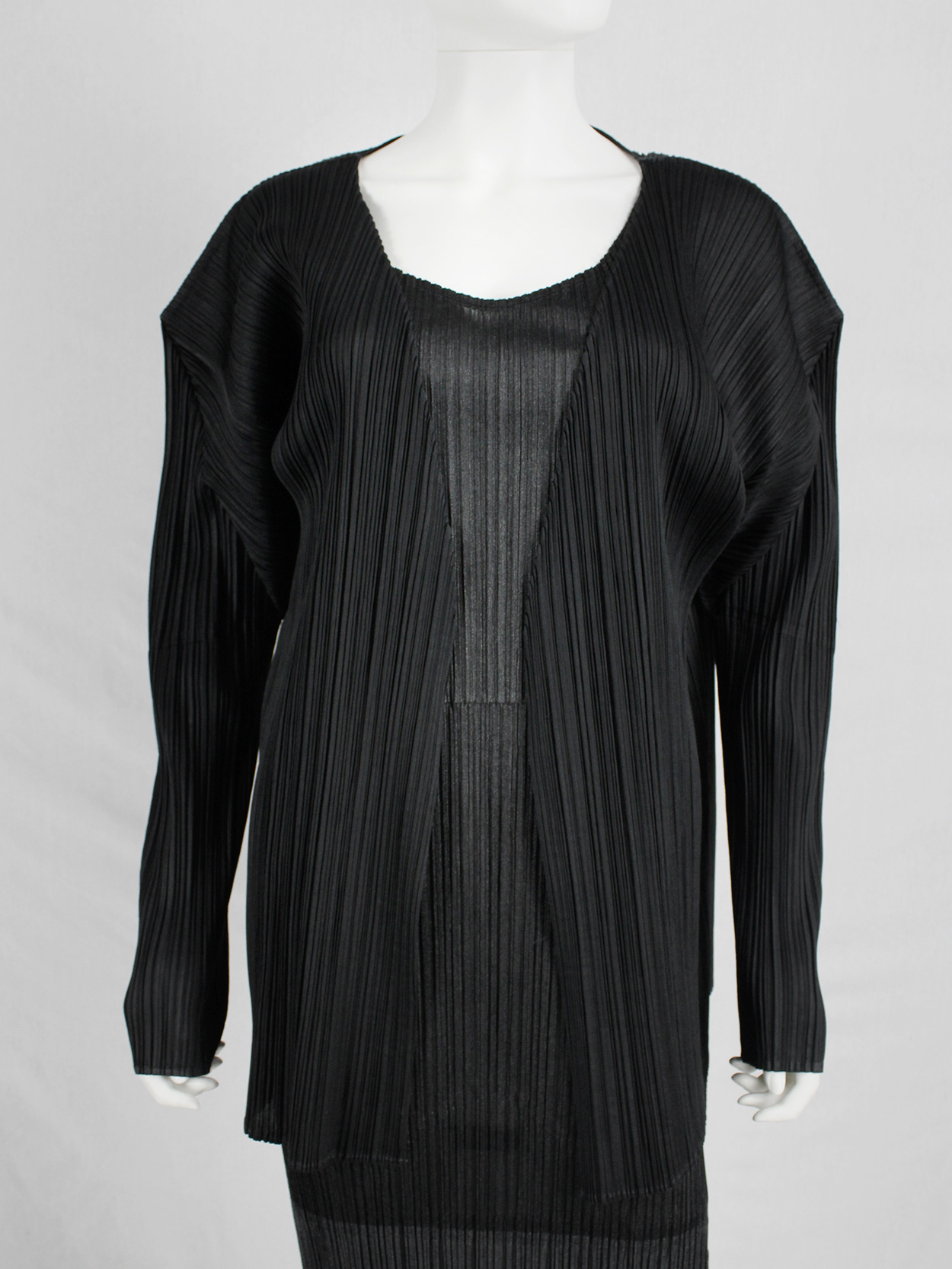 Issey Miyake Pleats Please black cardigan with squared