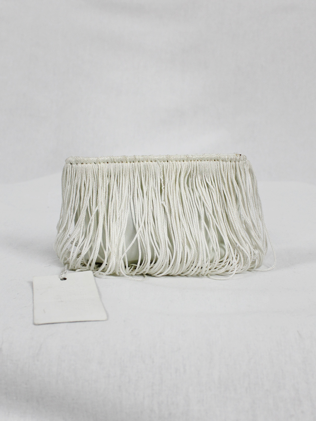 Maison Martin Margiela white coin pouch covered in fringes