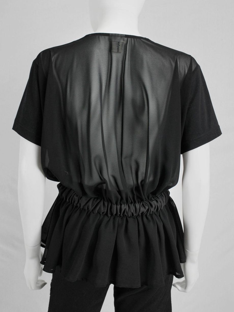 noir kei ninomiyaのカットソー Noir Kei Ninomiya black gathered t-shirt with belt and sheer