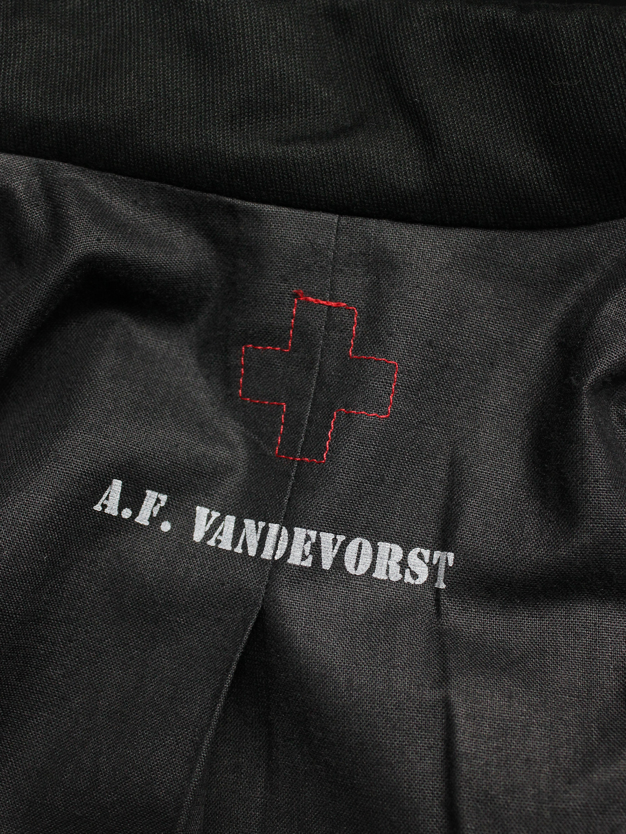 A.F. Vandevorst black jacket with removable velcro cross — spring 